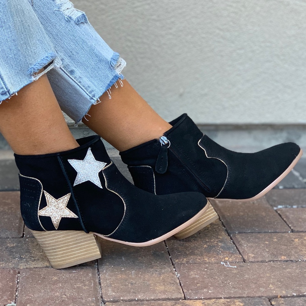 Western Glitter Embellished Suede Ankle Bootie - Picture 3 of 8